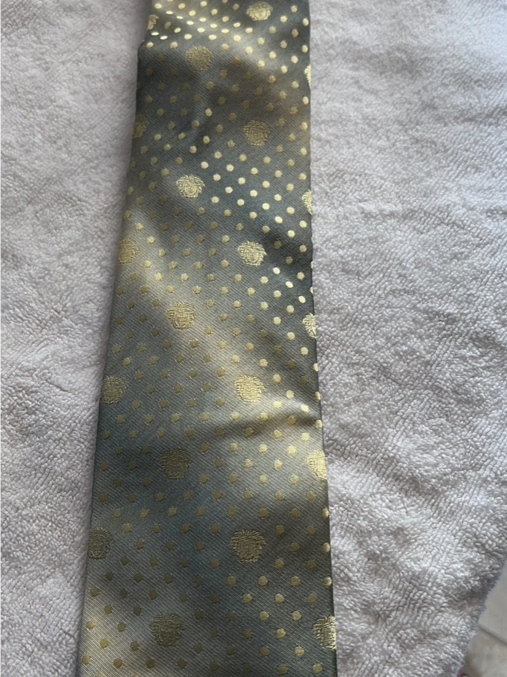 Versace light green Tie with Gold Polka Dot Pattern